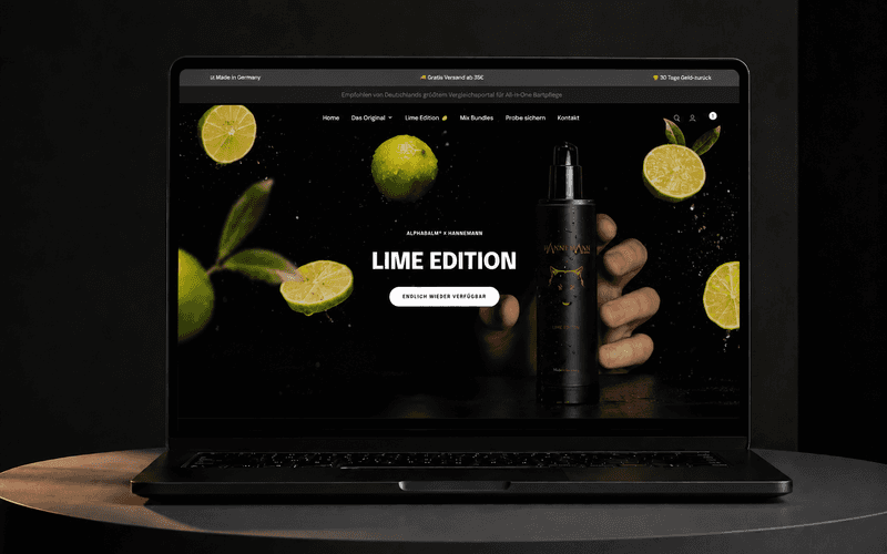 Website von Alphabalm auf einem Laptop