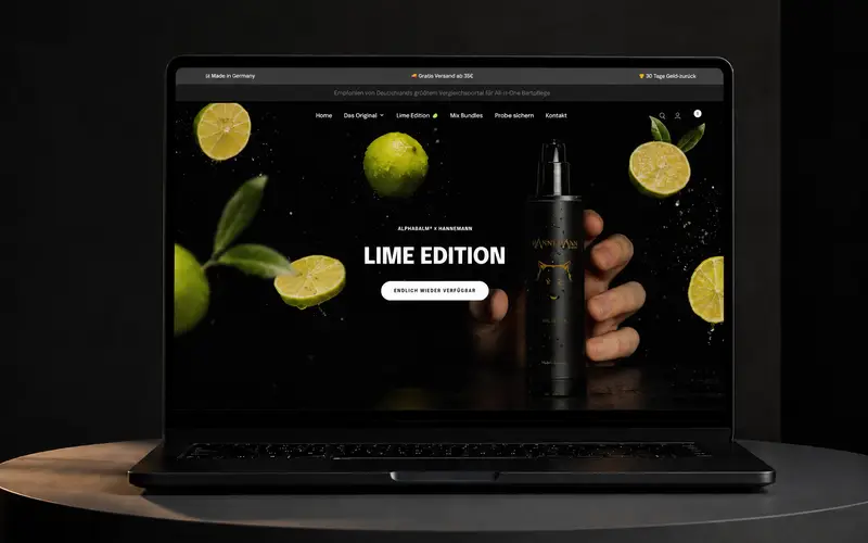 Website von Alphabalm auf einem Laptop