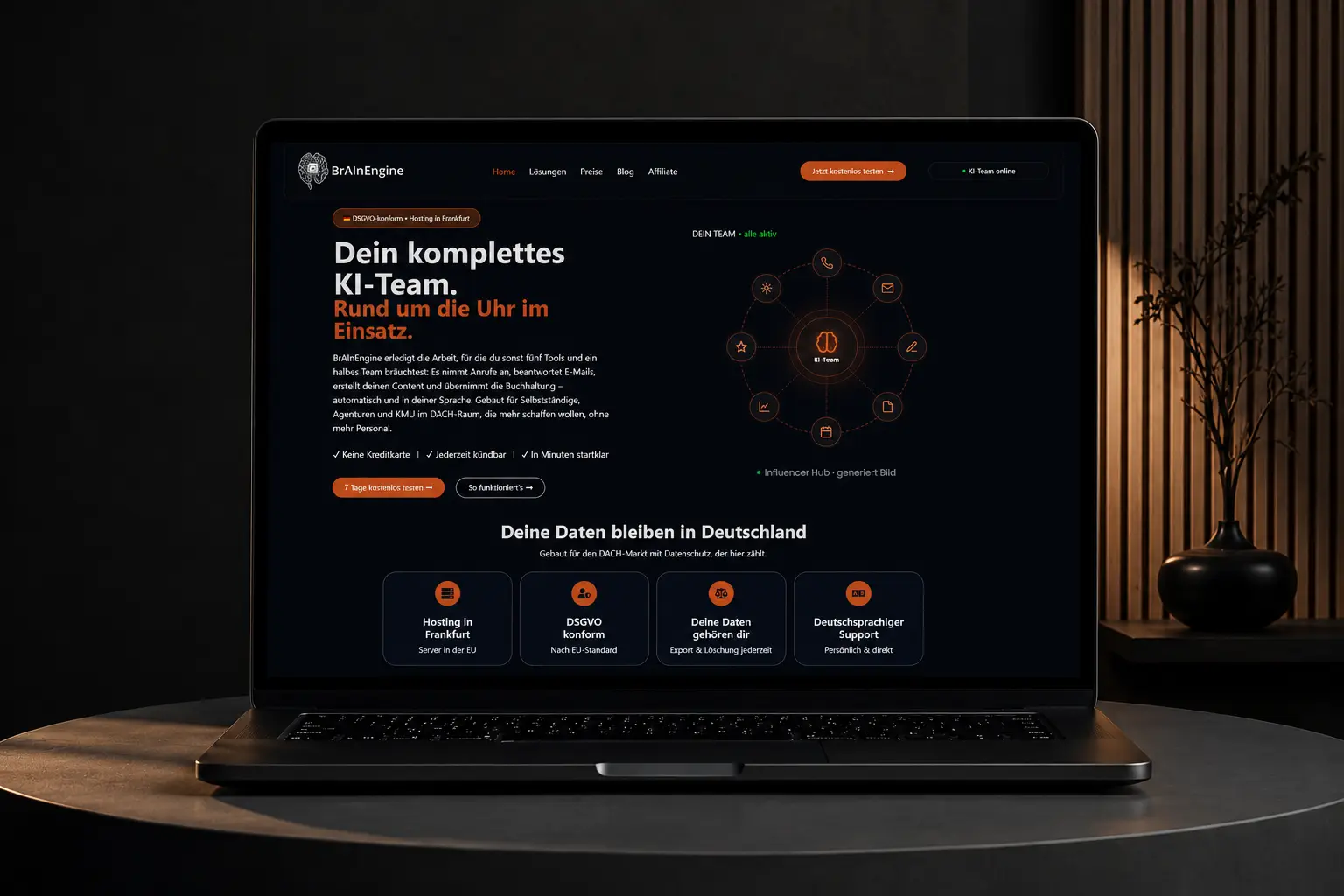 Website von BrAInEngine auf einem Laptop