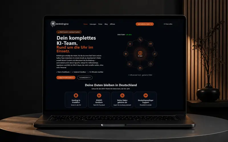 Website von BrAInEngine auf einem Laptop