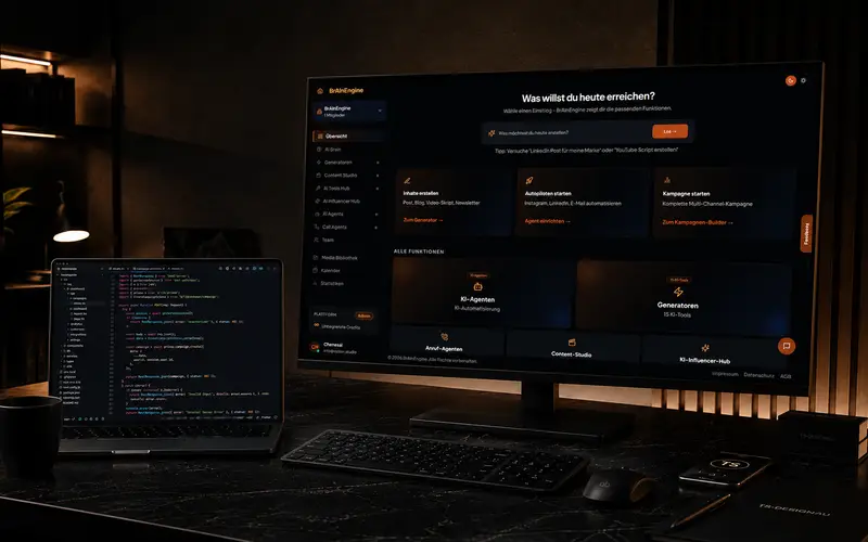 Dashboard der BrAInEngine SaaS-Plattform auf einem Laptop