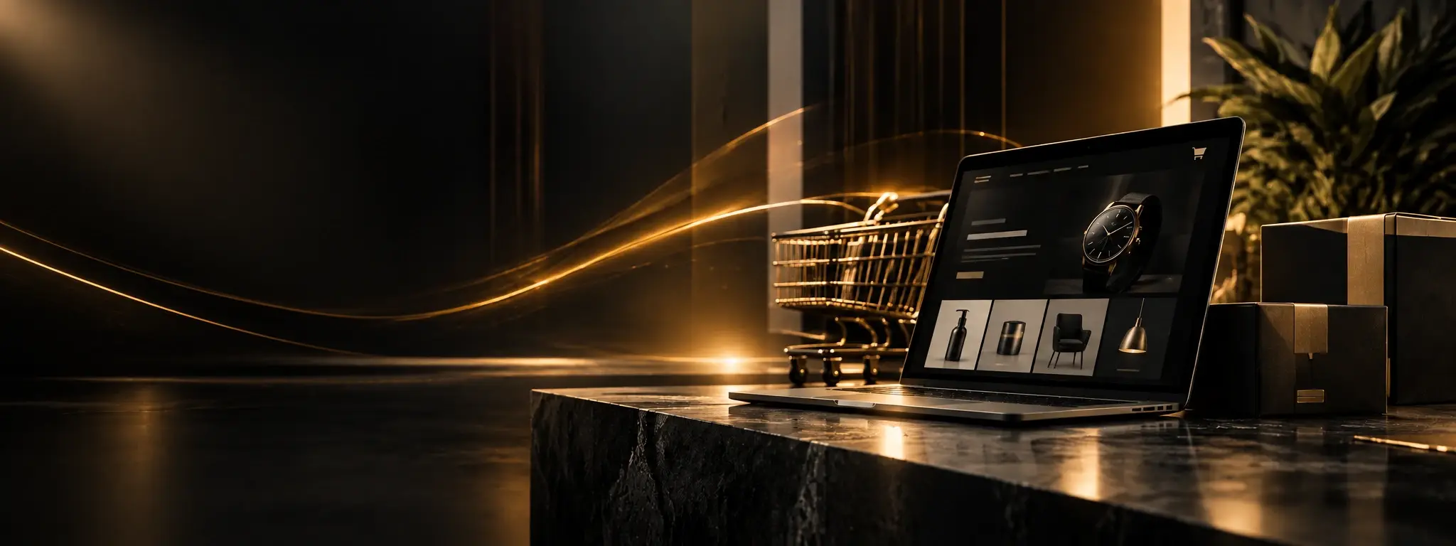 Modern eingerichteter Online-Shop mit Produktpräsentation auf Desktop und Smartphone