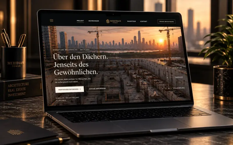Concept demo of a real-estate landing page (MERIDIAN Tower)