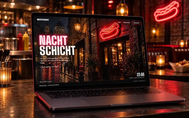 Hotdog demo NACHTSCHICHT on a laptop