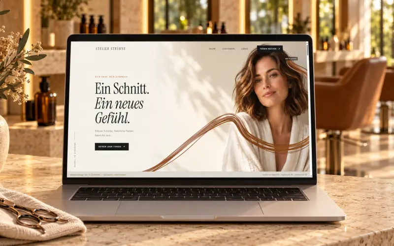 Friseur-Demo ATELIER STRÄHNE auf einem Laptop