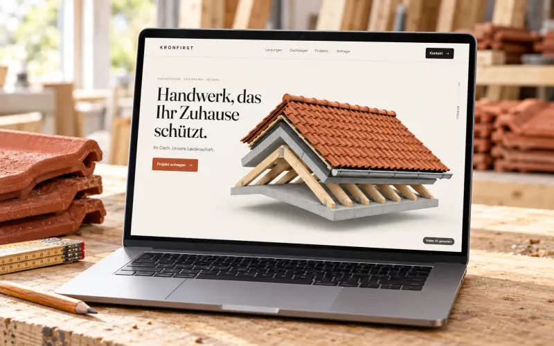 Roofing demo KRONFIRST Dachbau on a laptop