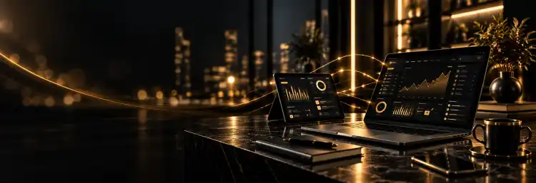 SaaS-Dashboard und Web-Plattform auf Desktop und Smartphone