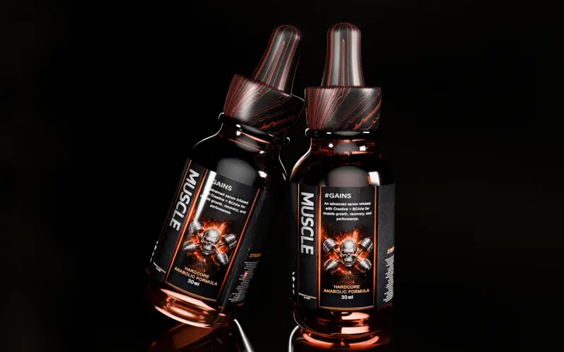 3D-Produktvisualisierung einer Serum-Flasche