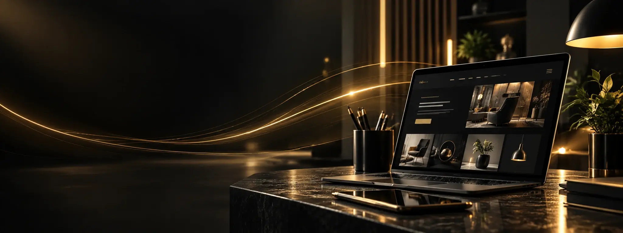 Modernes Webdesign am Arbeitsplatz mit Desktop und Smartphone nebeneinander