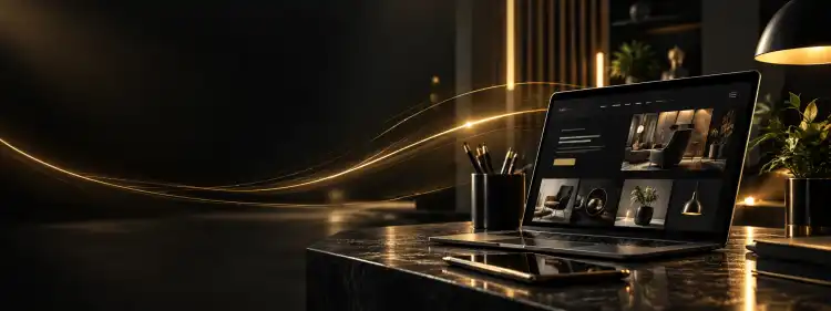 Modernes Webdesign am Arbeitsplatz mit Desktop und Smartphone nebeneinander